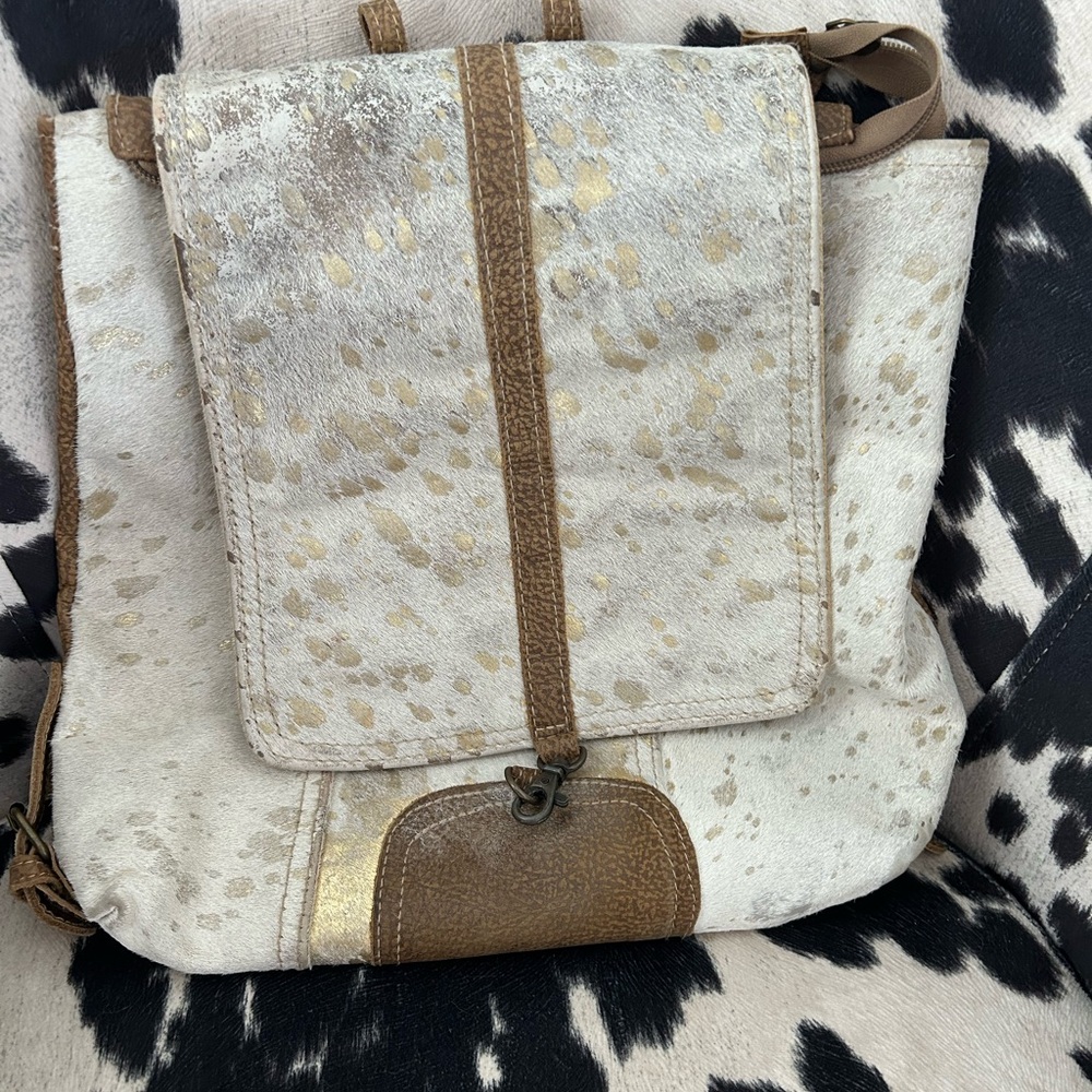 Myra Bag Gold and Brown Backpack